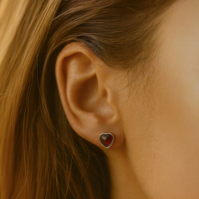 "Passion Heart" Garnet & Silver Earrings