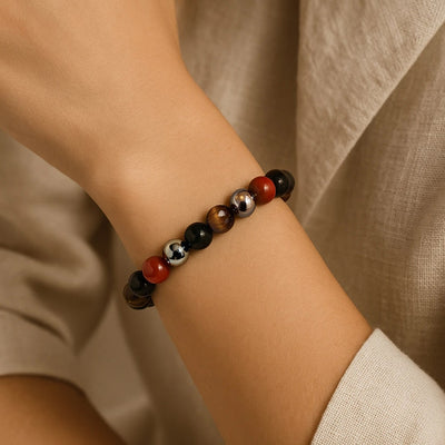 "Anchoring & Protection" Bracelet in Tourmaline, Red Jasper, Hematite, & Tiger's Eye