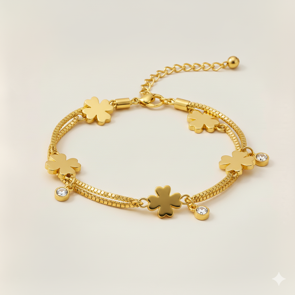 “Enchanted Clover” Bracelet – Gold / Silver Color