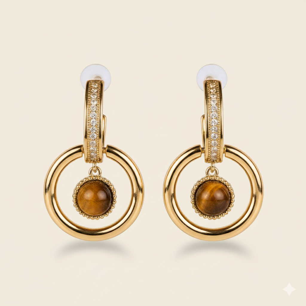 "Feline Glow" Earrings in Tiger’s Eye & Gold Plating
