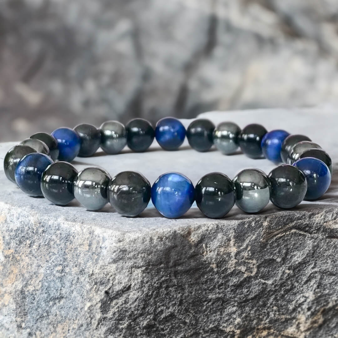 “Inner Guidance” Bracelet in Hematite, Black Tourmaline & Blue Tiger’s Eye