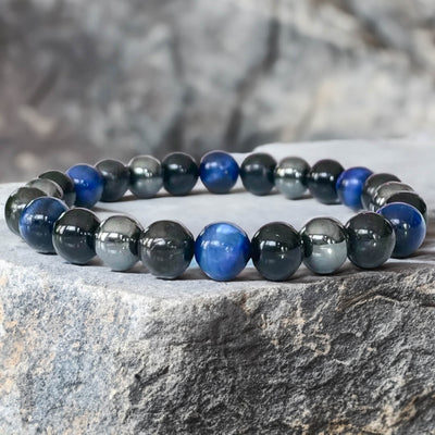 “Inner Guidance” Bracelet in Hematite, Black Tourmaline & Blue Tiger’s Eye