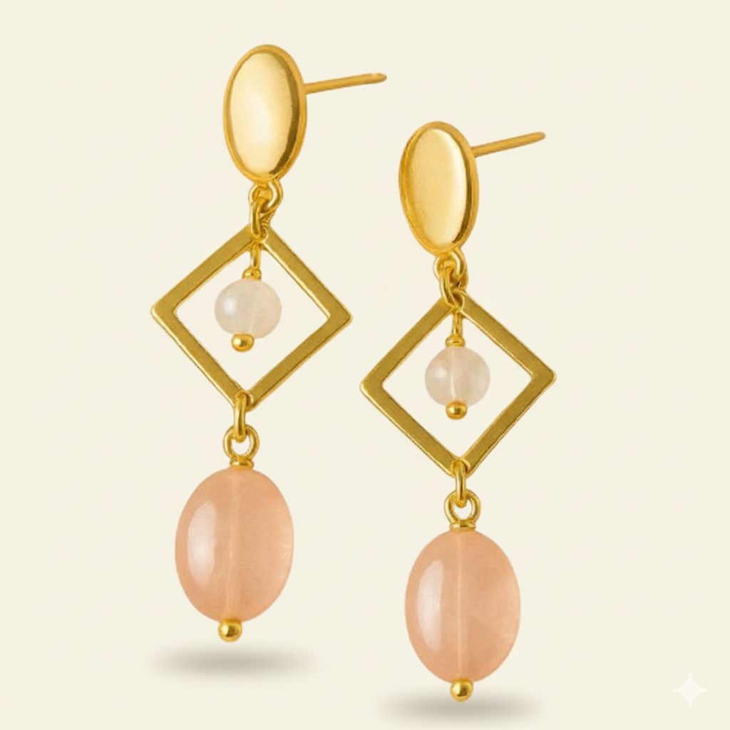 "Emotion & Elegance" Earrings in Rose Quartz & Moonstone