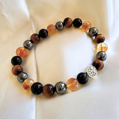 “Strength & Light” Bracelet in Tiger’s Eye, Citrine, Hematite & Obsidian