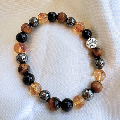 “Strength & Light” Bracelet in Tiger’s Eye, Citrine, Hematite & Obsidian