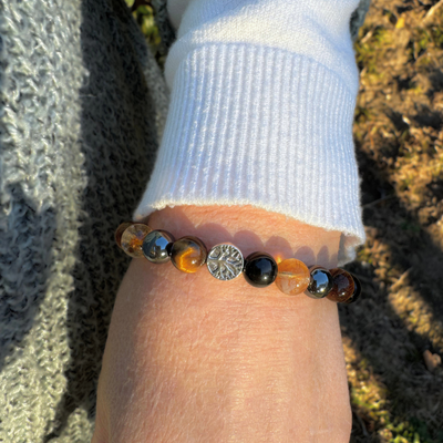 “Strength & Light” Bracelet in Tiger’s Eye, Citrine, Hematite & Obsidian