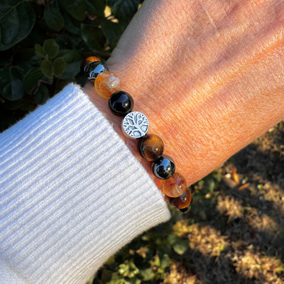 “Strength & Light” Bracelet in Tiger’s Eye, Citrine, Hematite & Obsidian