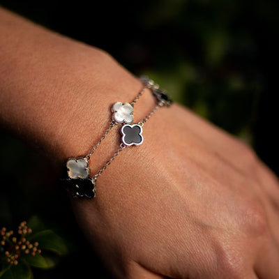 “Lucky Clover” Bracelet in Mother-of-Pearl or Onyx
