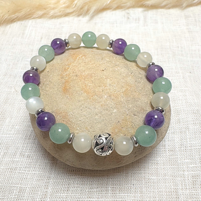 “Moment of Calm” Bracelet in Aventurine, Amethyst & Moonstone