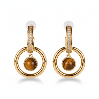 "Feline Glow" Earrings in Tiger’s Eye & Gold Plating
