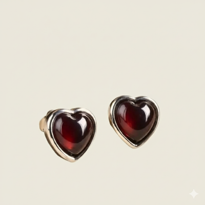 "Passion Heart" Garnet & Silver Earrings
