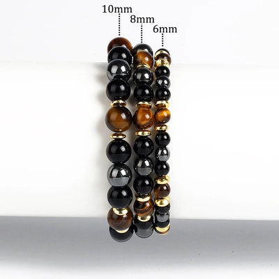 "Confidence & Protection" Bracelet in Tiger's Eye, Hematite & Onyx