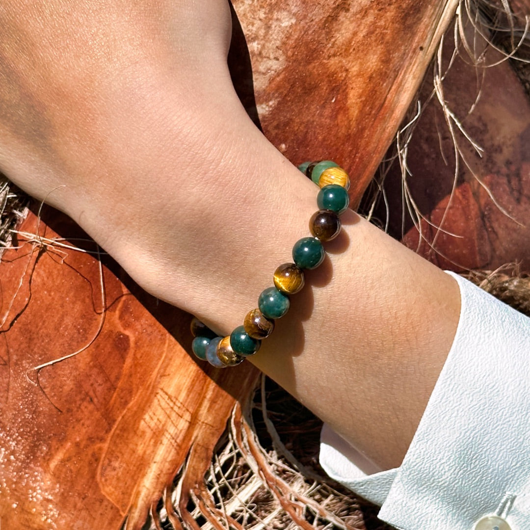 “Balance & Protection” Bracelet in Tiger’s Eye & Moss Agate
