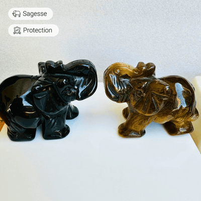 “Guardian of Wisdom” Elephant in Tiger’s Eye Obsidian