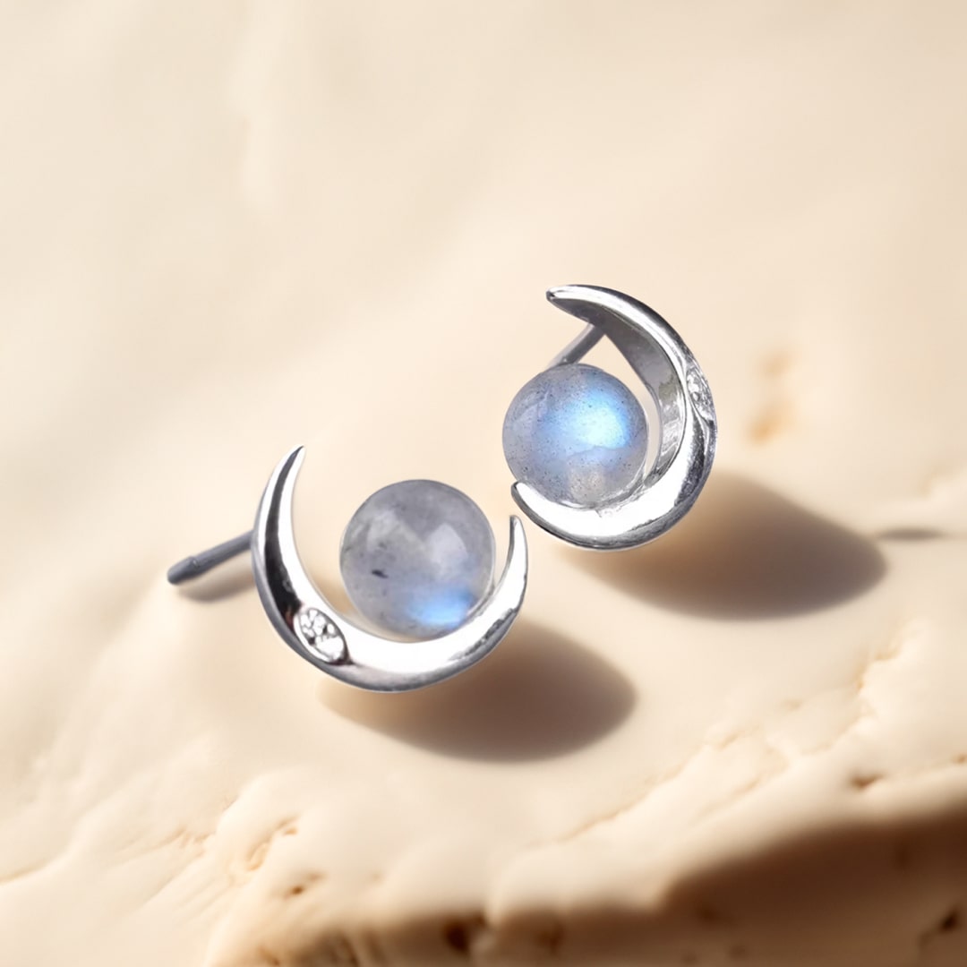 Earrings "Mystical Moons" in Labradorite & Silver