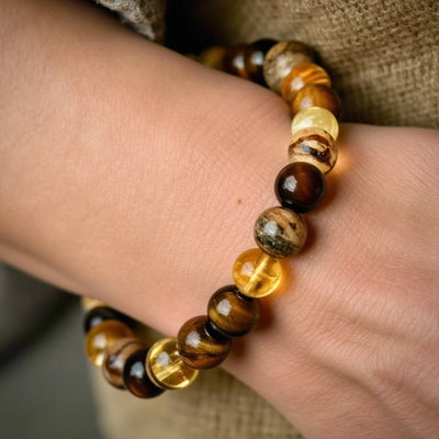 “Protection & Prosperity” Bracelet in Tiger’s Eye, Citrine & Picture Jasper