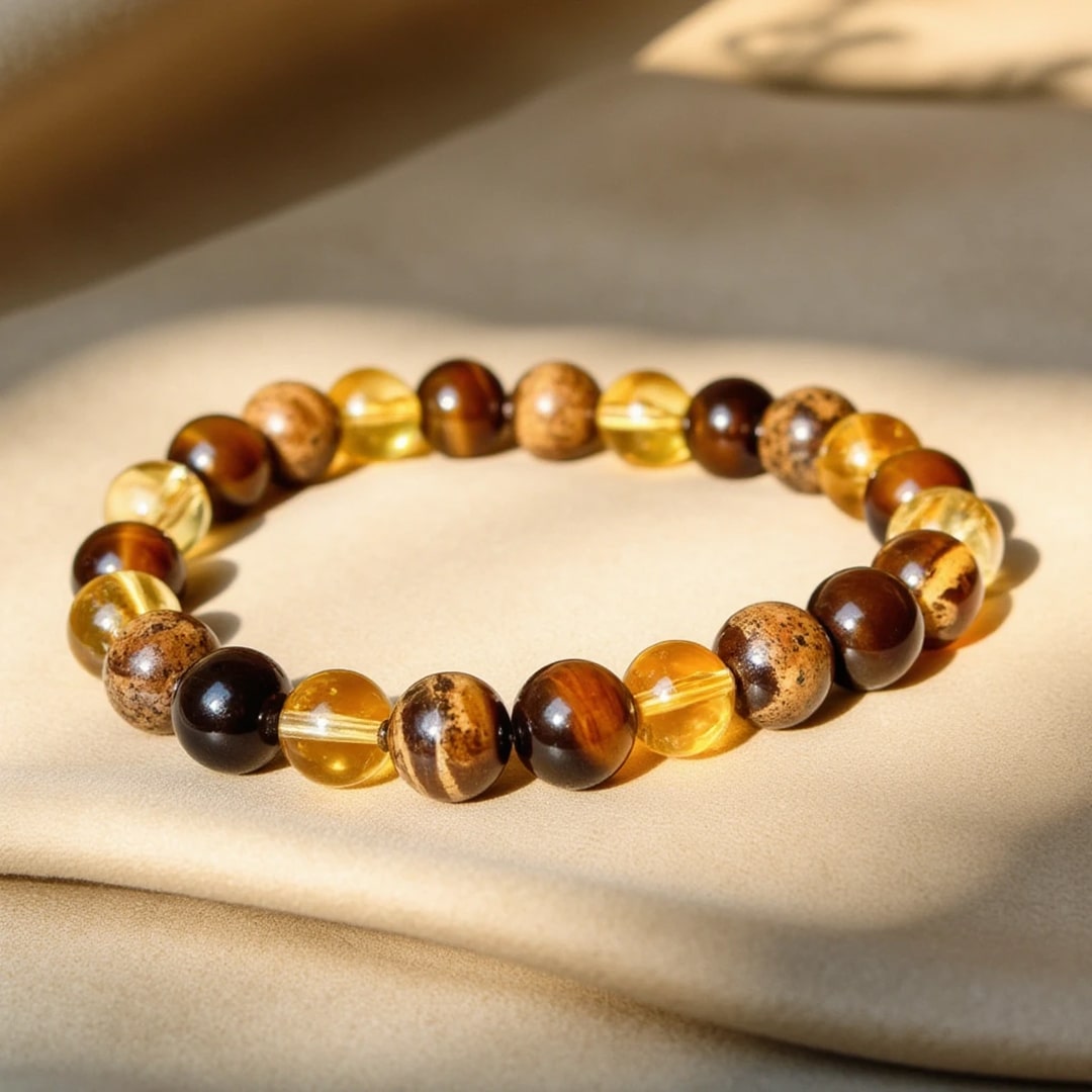 “Protection & Prosperity” Bracelet in Tiger’s Eye, Citrine & Picture Jasper