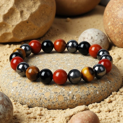 "Anchoring & Protection" Bracelet in Tourmaline, Red Jasper, Hematite, & Tiger's Eye