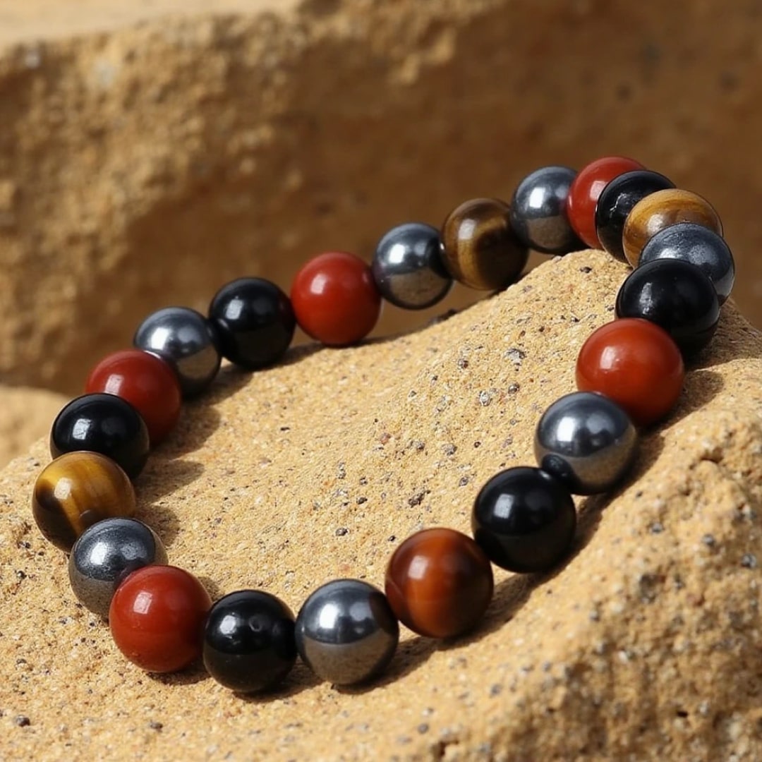 "Anchoring & Protection" Bracelet in Tourmaline, Red Jasper, Hematite, & Tiger's Eye