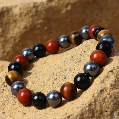"Anchoring & Protection" Bracelet in Tourmaline, Red Jasper, Hematite, & Tiger's Eye