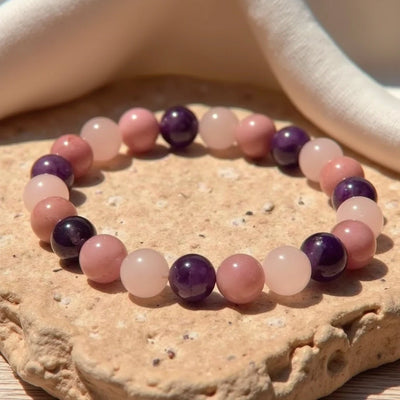 "Self Love" Bracelet in Rhodonite, Rose Quartz & Amethyst