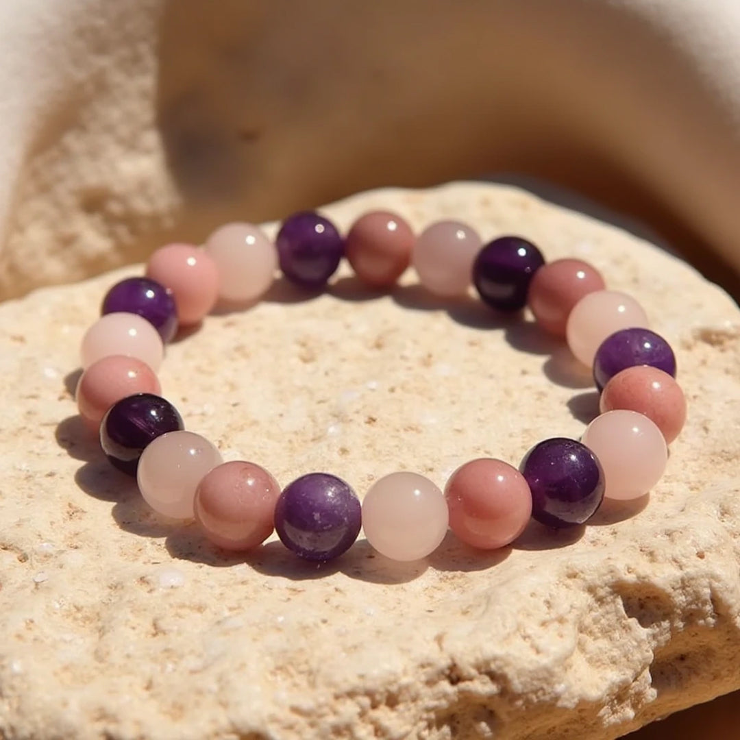 "Self Love" Bracelet in Rhodonite, Rose Quartz & Amethyst