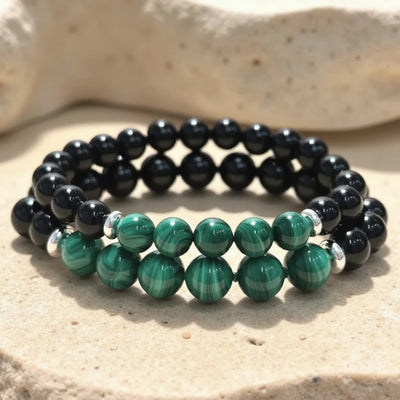 “Energy Balance” Bracelet in Malachite & Black Tourmaline