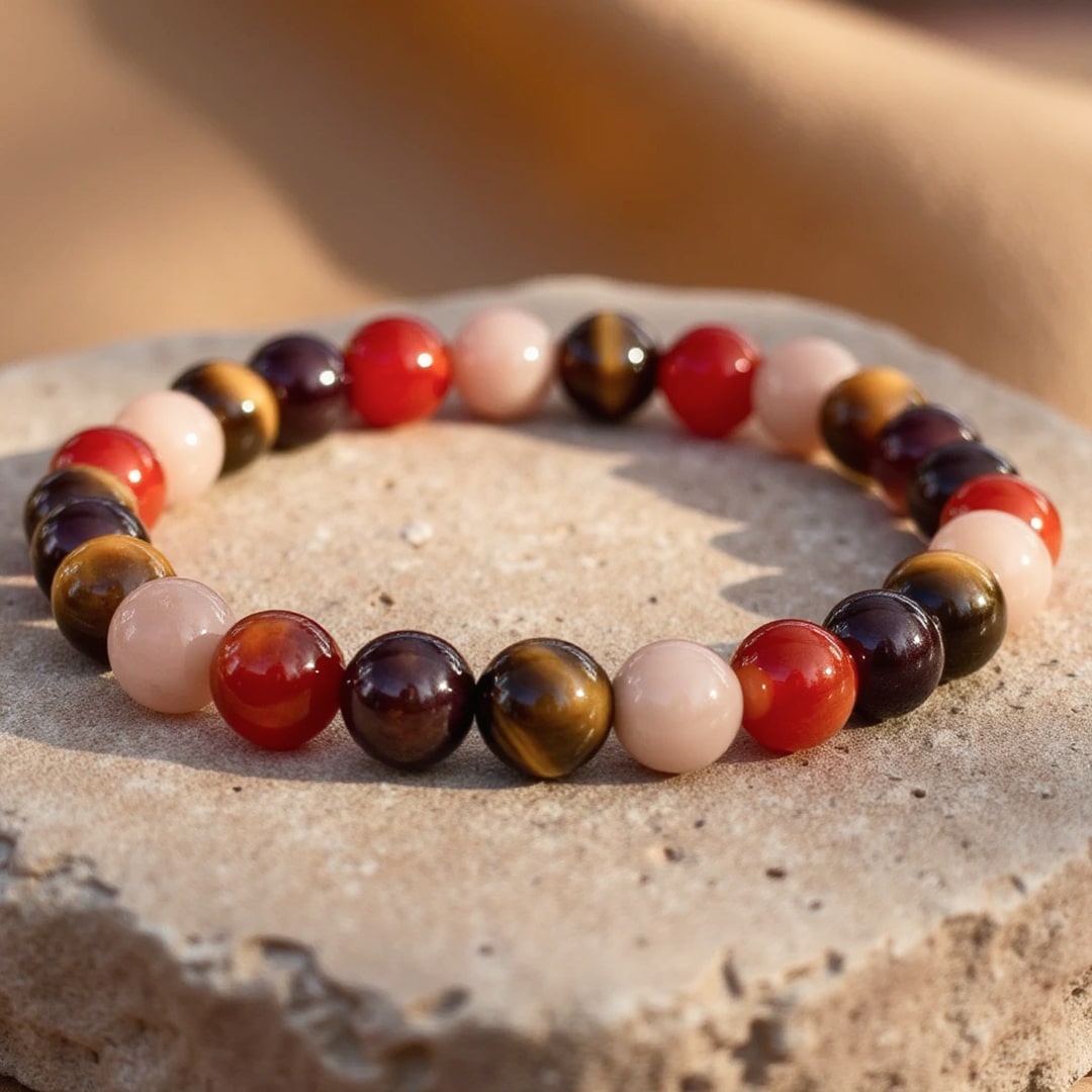 "Luck & Joy" Bracelet in Tiger Eye, Sunstone, Carnelian & Garnet
