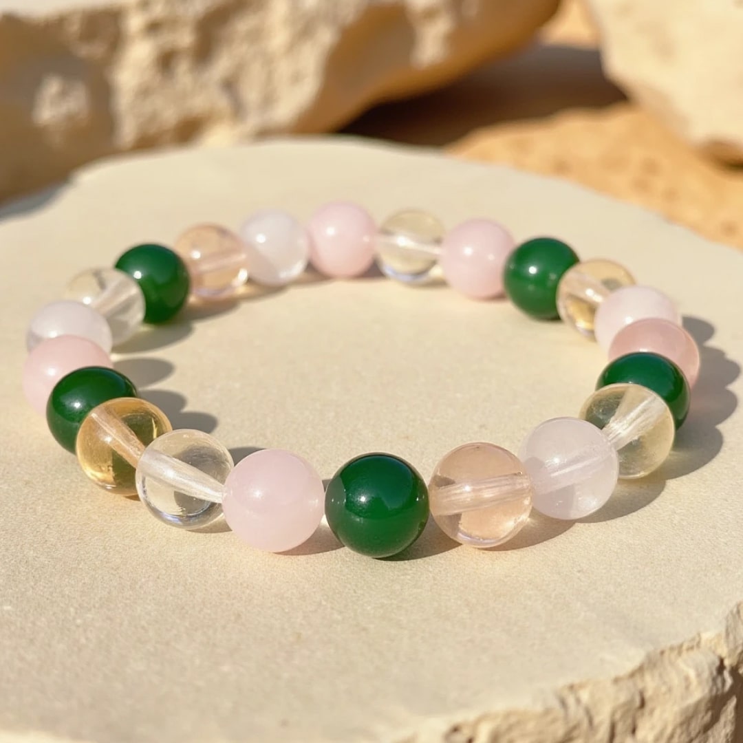 "Luck & Opportunity" Bracelet in Aventurine, Citrine, Rose Quartz & Clear Crystal