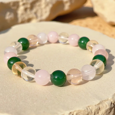"Luck & Opportunity" Bracelet in Aventurine, Citrine, Rose Quartz & Clear Crystal