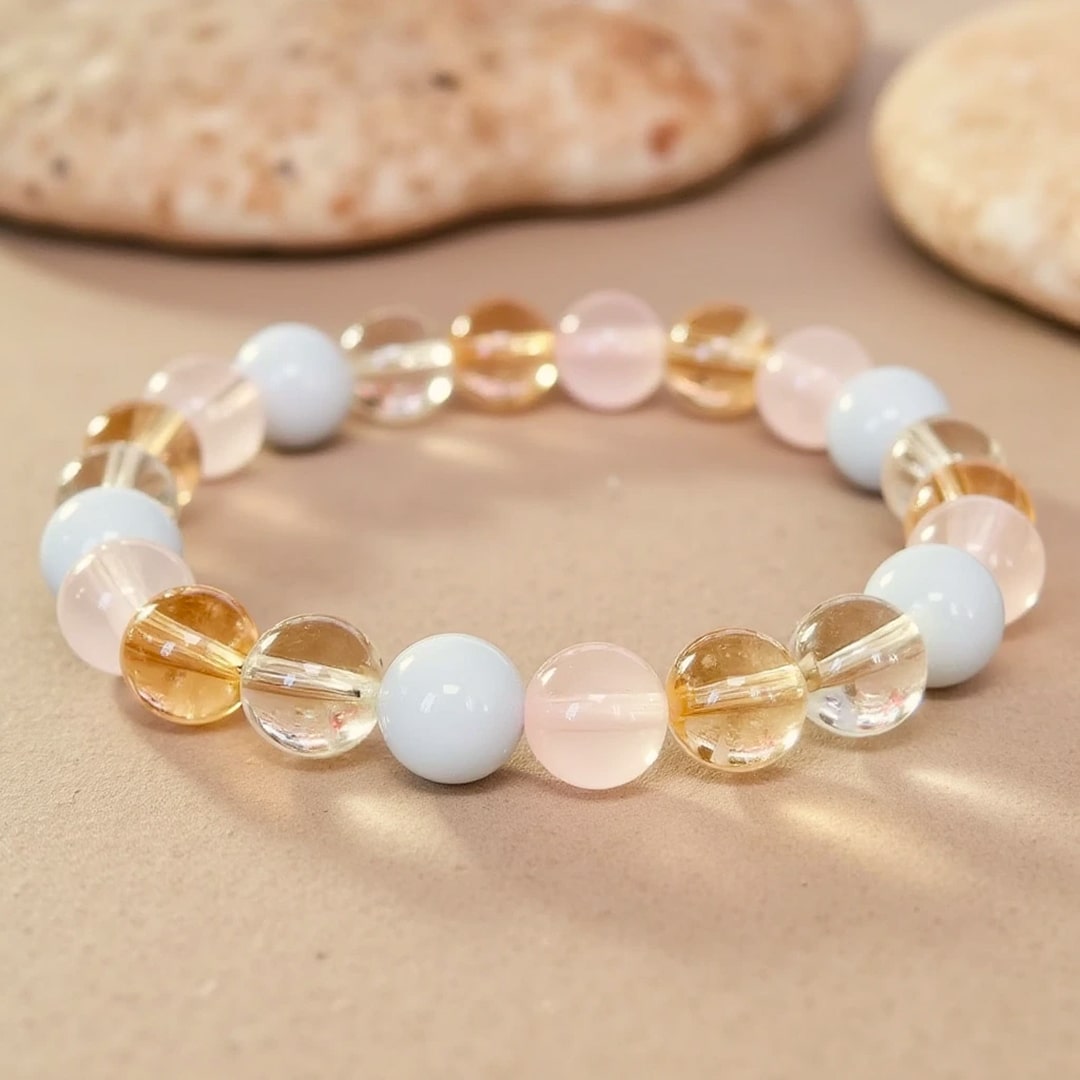 “Existence” Bracelet in Aquamarine, Rose Quartz, Citrine & Clear Quartz