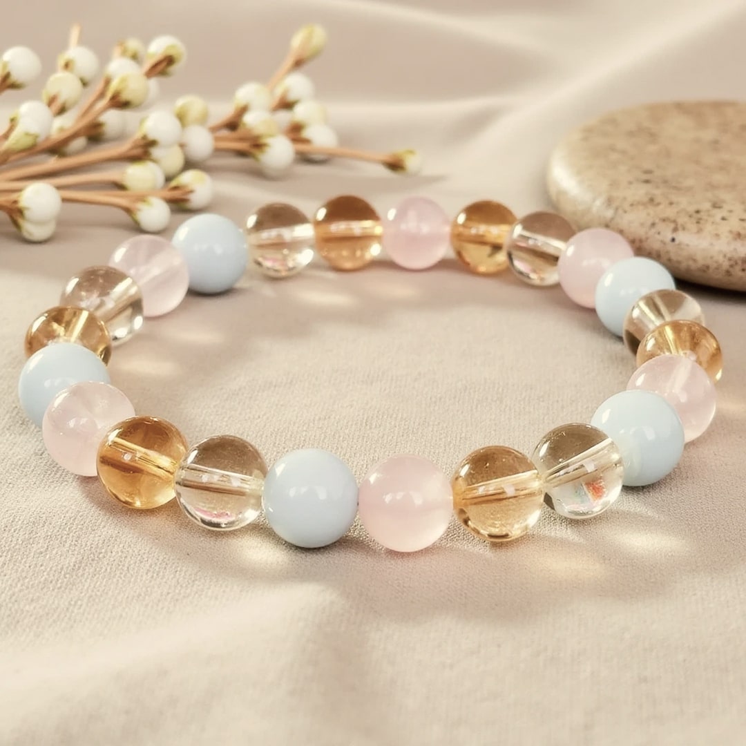 “Existence” Bracelet in Aquamarine, Rose Quartz, Citrine & Clear Quartz