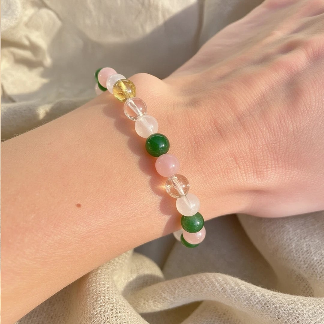 "Luck & Opportunity" Bracelet in Aventurine, Citrine, Rose Quartz & Clear Crystal