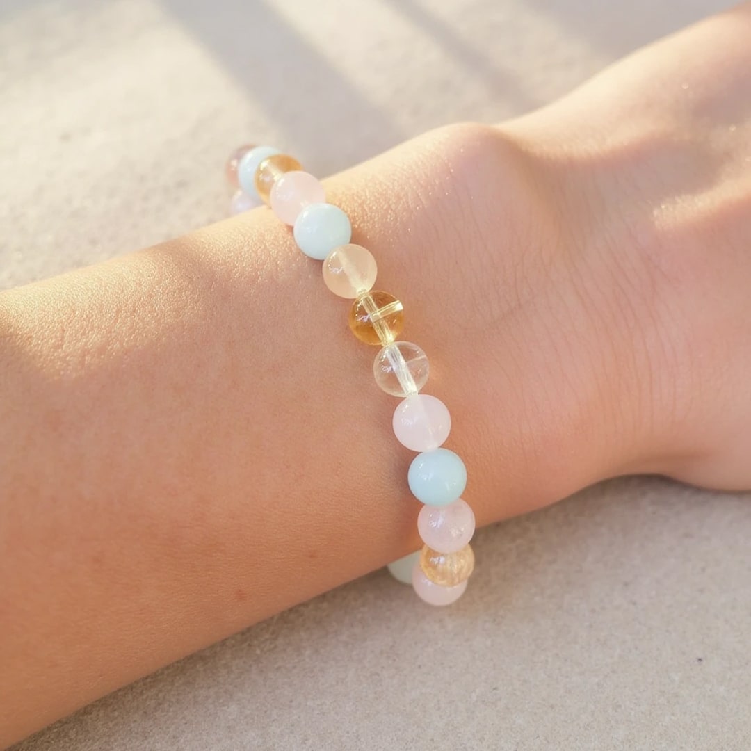 “Existence” Bracelet in Aquamarine, Rose Quartz, Citrine & Clear Quartz