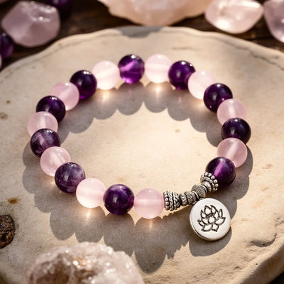 "Love & Spirituality" Bracelet in Amethyst & Rose Quartz