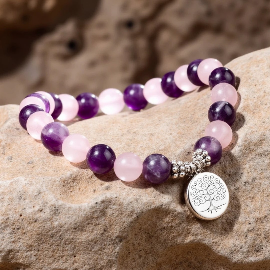 "Love & Spirituality" Bracelet in Amethyst & Rose Quartz