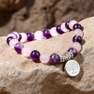 "Love & Spirituality" Bracelet in Amethyst & Rose Quartz