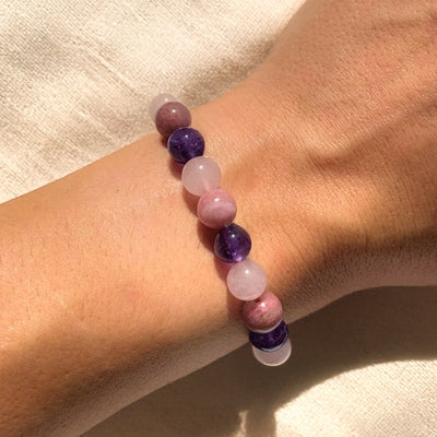 "Self Love" Bracelet in Rhodonite, Rose Quartz & Amethyst