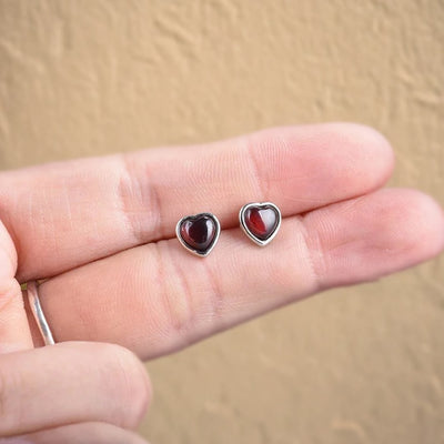 "Passion Heart" Garnet & Silver Earrings