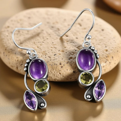 "Cascade of Serenity" Earrings in Amethyst & Peridot
