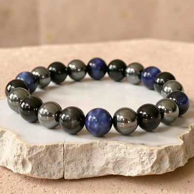 “Inner Guidance” Bracelet in Hematite, Black Tourmaline & Blue Tiger’s Eye