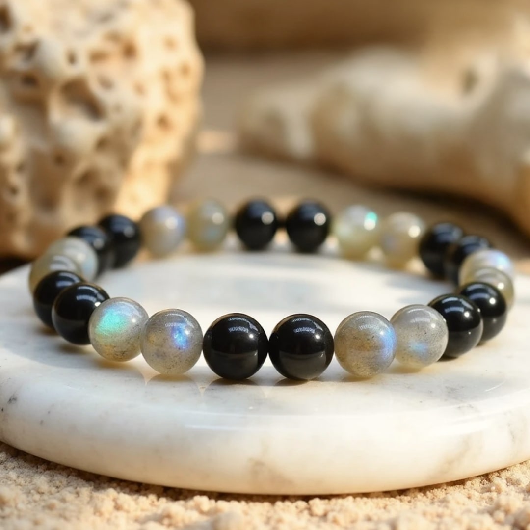 “Spiritual Refuge” Bracelet in Labradorite & Golden Obsidian