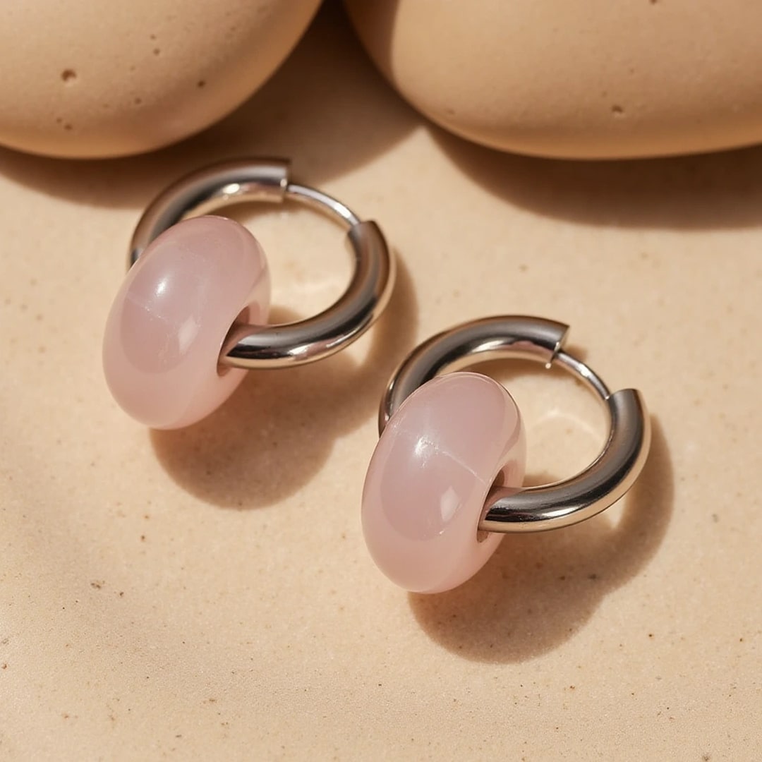 "Double Hoop" Natural Stone Earrings