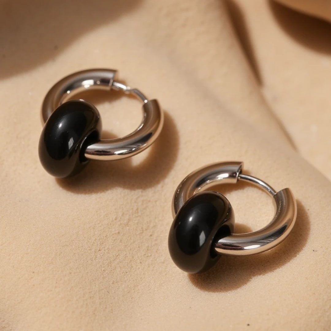 "Double Hoop" Natural Stone Earrings