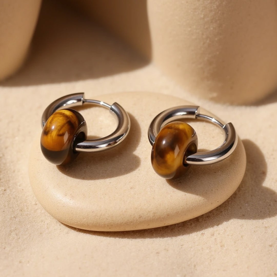 "Double Hoop" Natural Stone Earrings