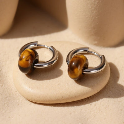 "Double Hoop" Natural Stone Earrings