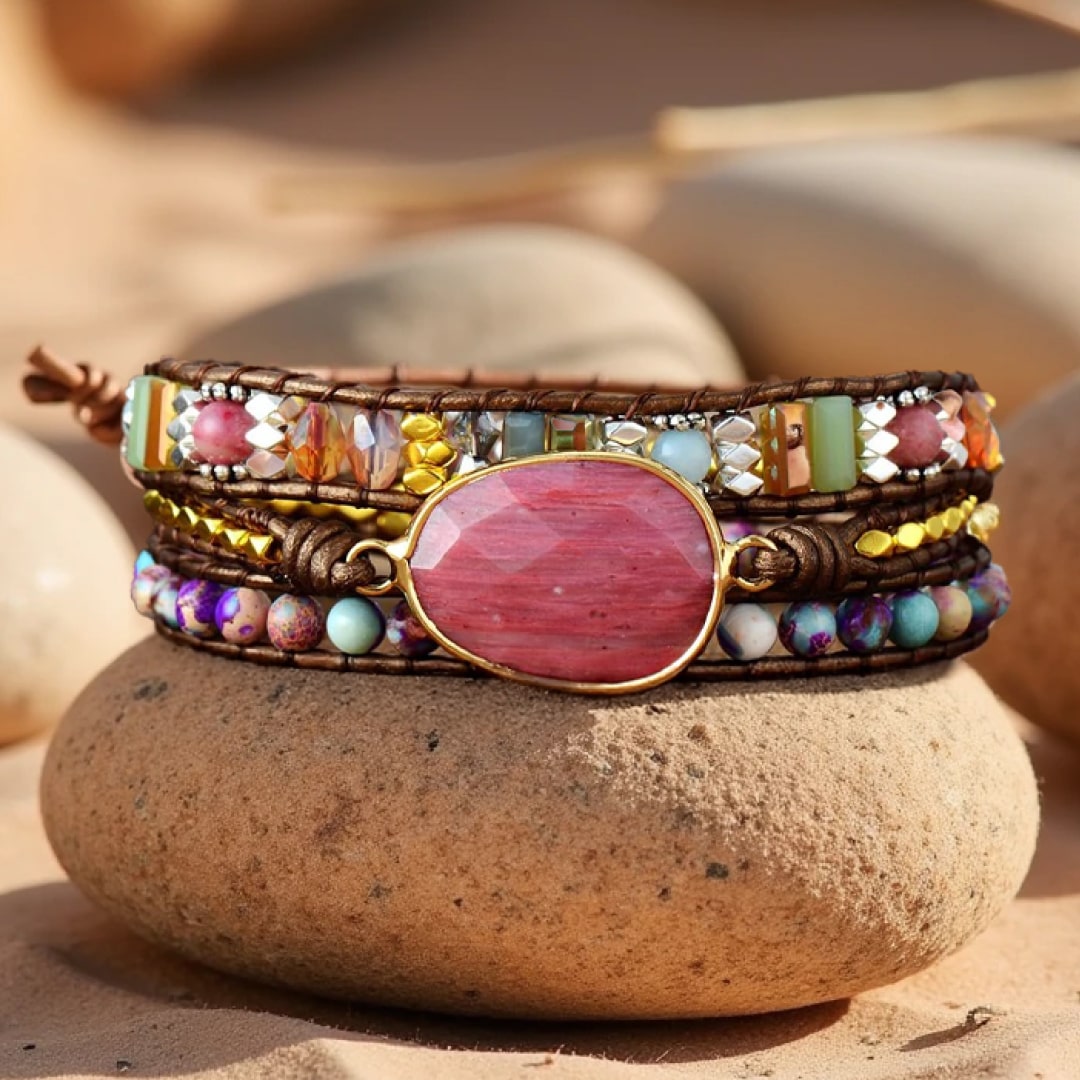 “Heart Healing” Wrap Bracelet in Rhodochrosite