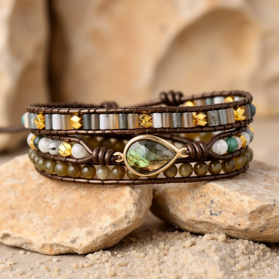 “Protection” Wrap Bracelet in Labradorite