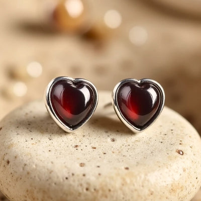 "Passion Heart" Garnet & Silver Earrings