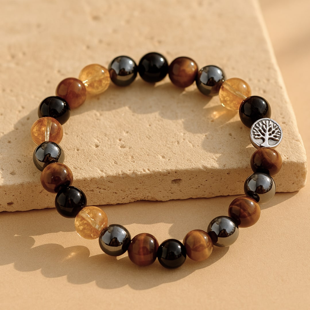 “Strength & Light” Bracelet in Tiger’s Eye, Citrine, Hematite & Obsidian